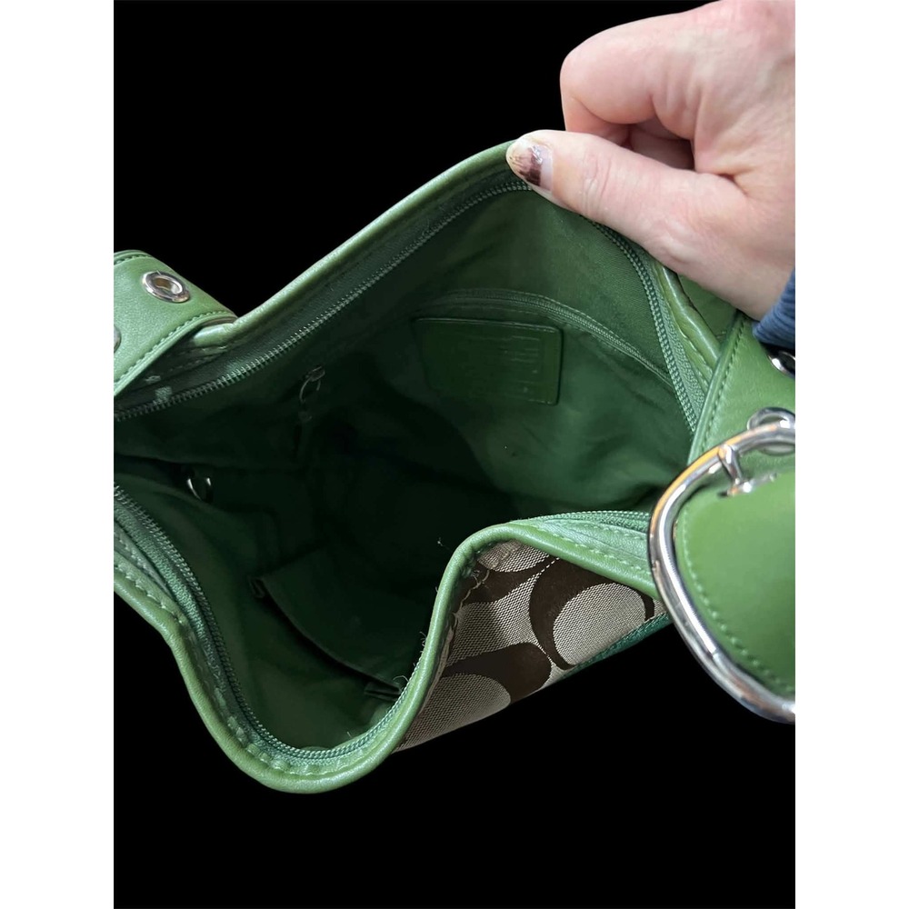 Coach Vintage Signature Canvas Green Leather Stripe Bucket Bag F13362 ‎ 26-05-14 - Picture 7 of 8